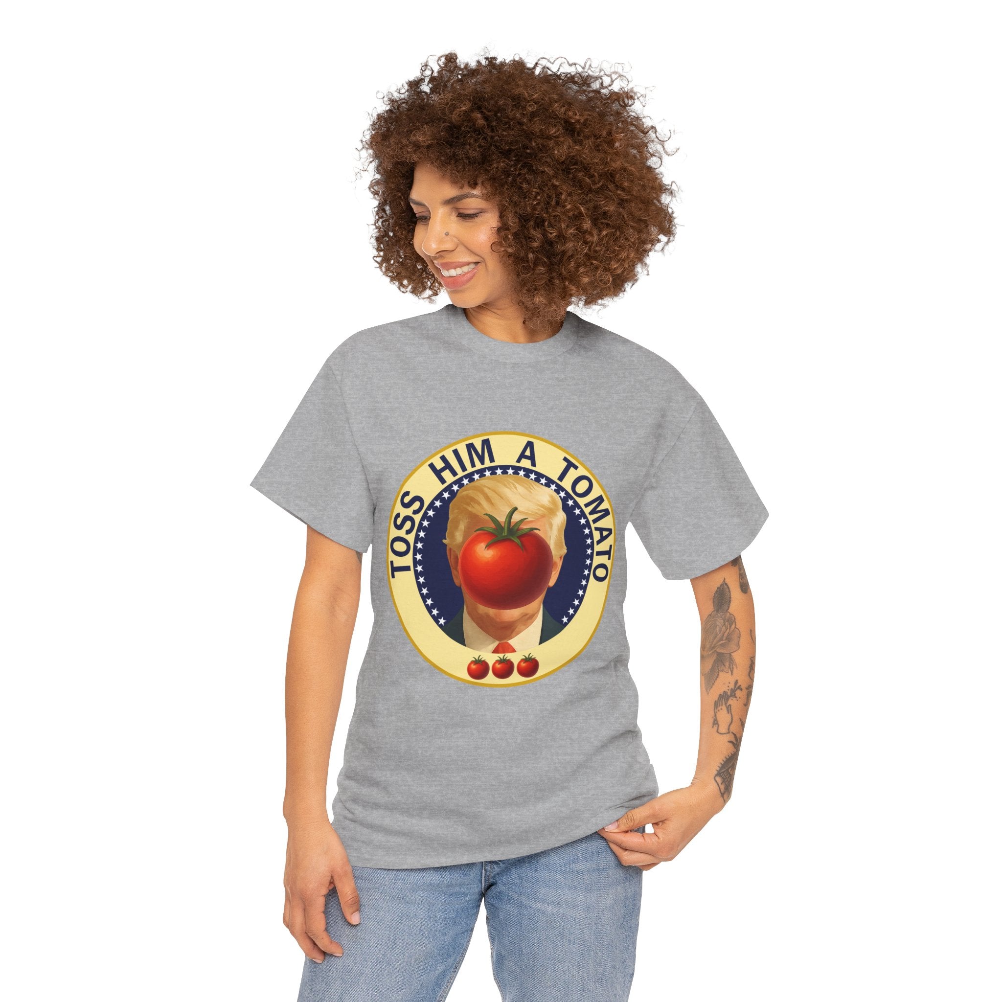 Tomato Toss Tee — "Toss Him a Tomato" Vintage Produce Graphic T-Shirt