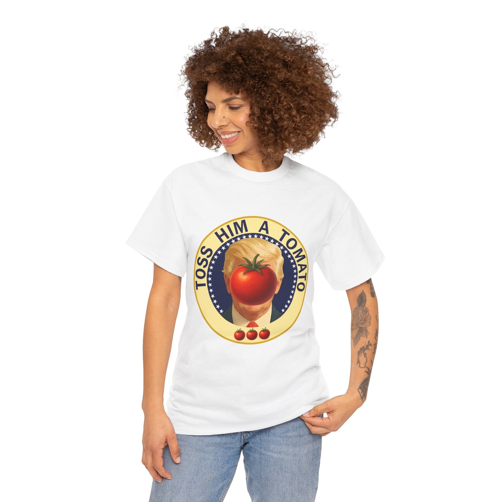Tomato Toss Tee — "Toss Him a Tomato" Vintage Produce Graphic T-Shirt